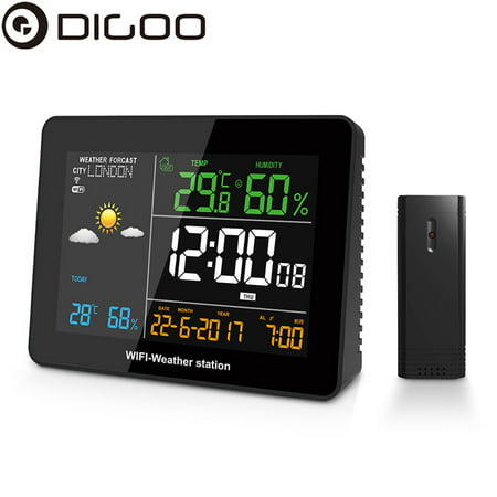 DIGOO WIFI Weather Forecast Station with Outdoor Sensor for Home, Temperature and Humidity Display,Phone APP Remote