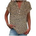 thumbnail image 2 of Blczomt Cotton Linen Tops for Women Summer V Neck Shirts Dressy Casual Blue Leopard Print Shirts for Women, 2 of 5