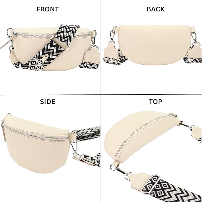 Leather Waist Belt Bag with 2 Detachable Straps, Stylish Unisex Crossbody Hip Pack for Travel, Italien Handcrafted Fanny Pack in 8 Colors
