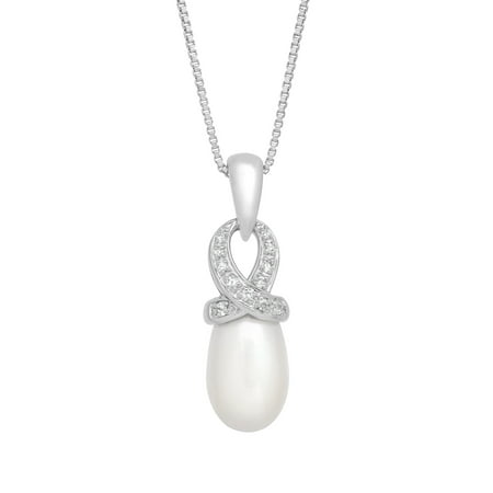 Freshwater Pearl and 1/10 ct White Topaz Pendant Necklace in Sterling Silver
