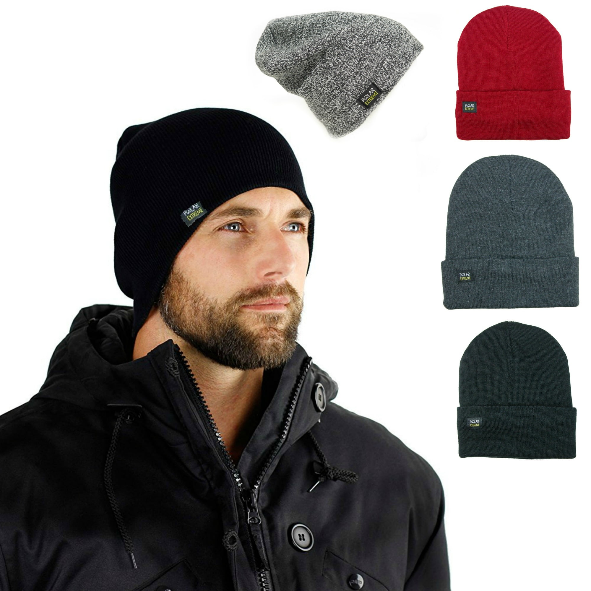 Men's Thermal Insulated Winter Beanie Warm Cap Fleece Lined Knitted Black Hat 