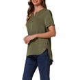 thumbnail image 4 of INSPIRAR CHIC Blusas de Verano Casuales para Mujeres con Cuello en V y Mangas Cortas, Tops de Corte Curvo en Verde Militar M, 4 of 6