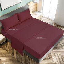 PiccoCasa Brushed Polyester Microfiber Fabric Bed Sheets Bedding Set 4-Piece, Burgundy Full