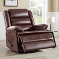 thumbnail image 2 of ZOY HOME Classic Swivel Rocker Recliner Chair, Manual Faux Leather Reclining Living Room Single Sofa with Side Handle & Overstuffed Arms, Light Brown, 2 of 9