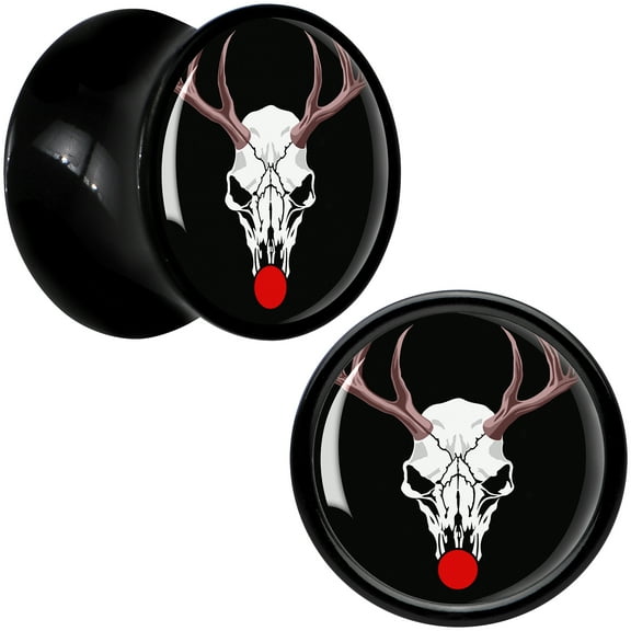 Body Candy 00 Gauge Holiday Dead Nosed Reindeer Black Acrylic Saddle Plug Set