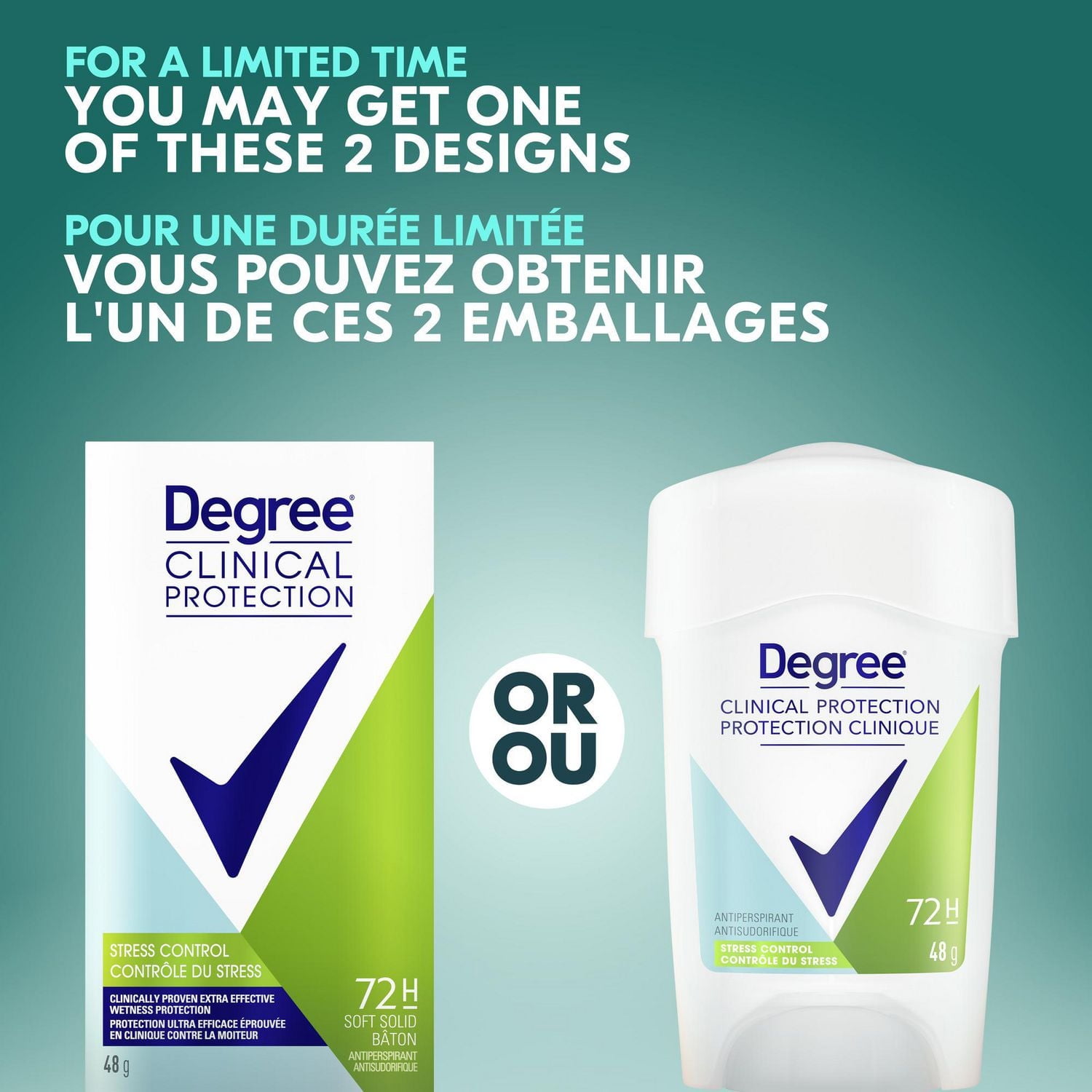 Degree Protection Clinique Antisudorifique, Contrôle du Stress Protection contre la Transpiration pendant 72 Heures 48g