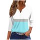thumbnail image 2 of Fiudx Ofertas Flash Del Día Blusas Estampadas con Bloques de Color Informales para Mujer, Top con Cuello En V y Botones, Manga 3/4, Hombro a Manga, 2 of 5