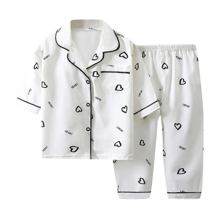 

Baby Toddler Girls Outfit Set Short Sleeve Cartoon Prints Tops Pants 2Pcs Outfits Clothes Set For Children Clothes Sleepwear Pajamas For 3-4 Years