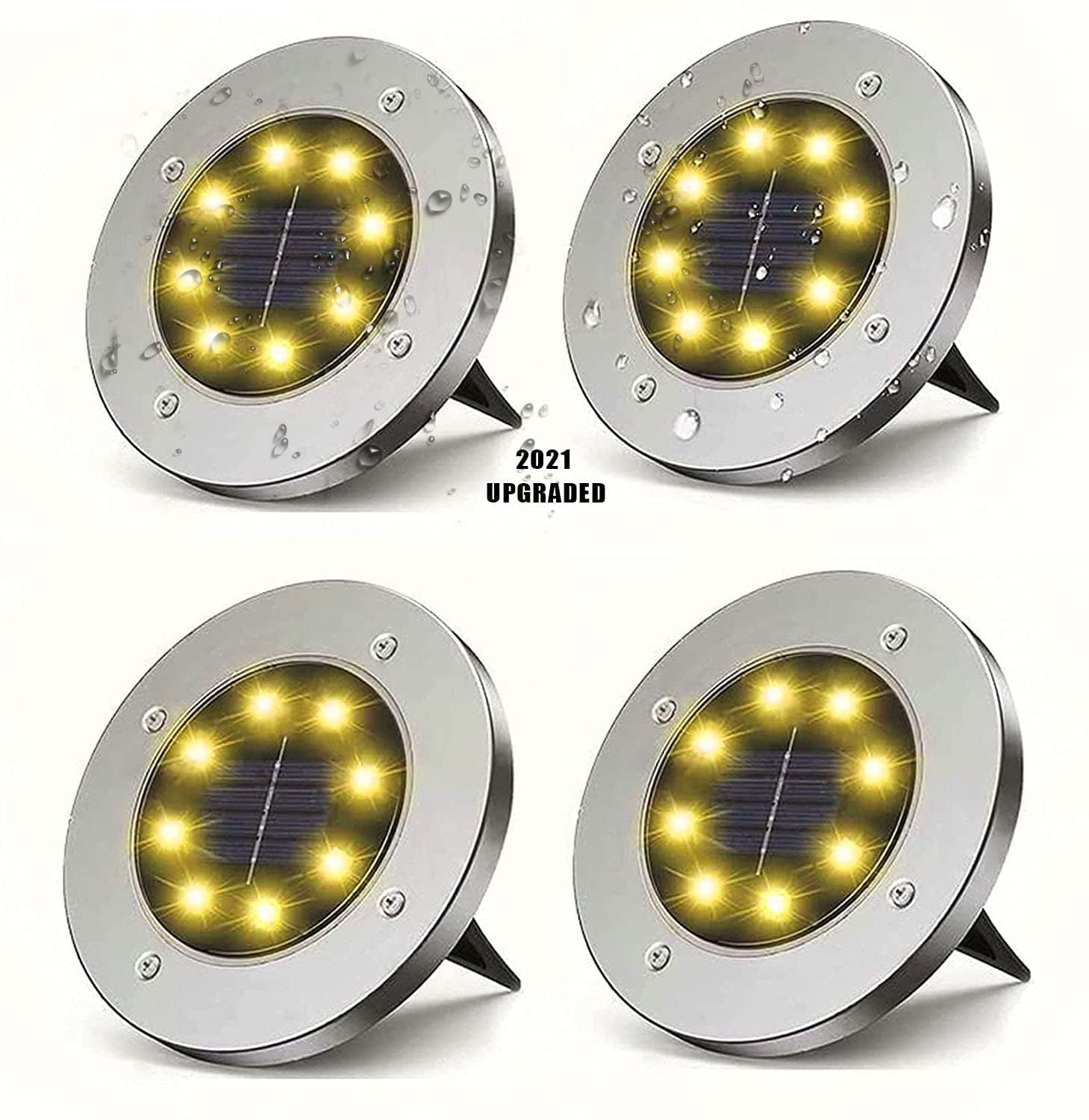 MOVSOU 4 Pack Solar Ground Lights 8 LED Solar Lights Outdoor Solar Powered Garden Lights Waterproof In-Ground Disk Lights for Patio Pathway Garden Lawn Yard Driveway Deck Walkway