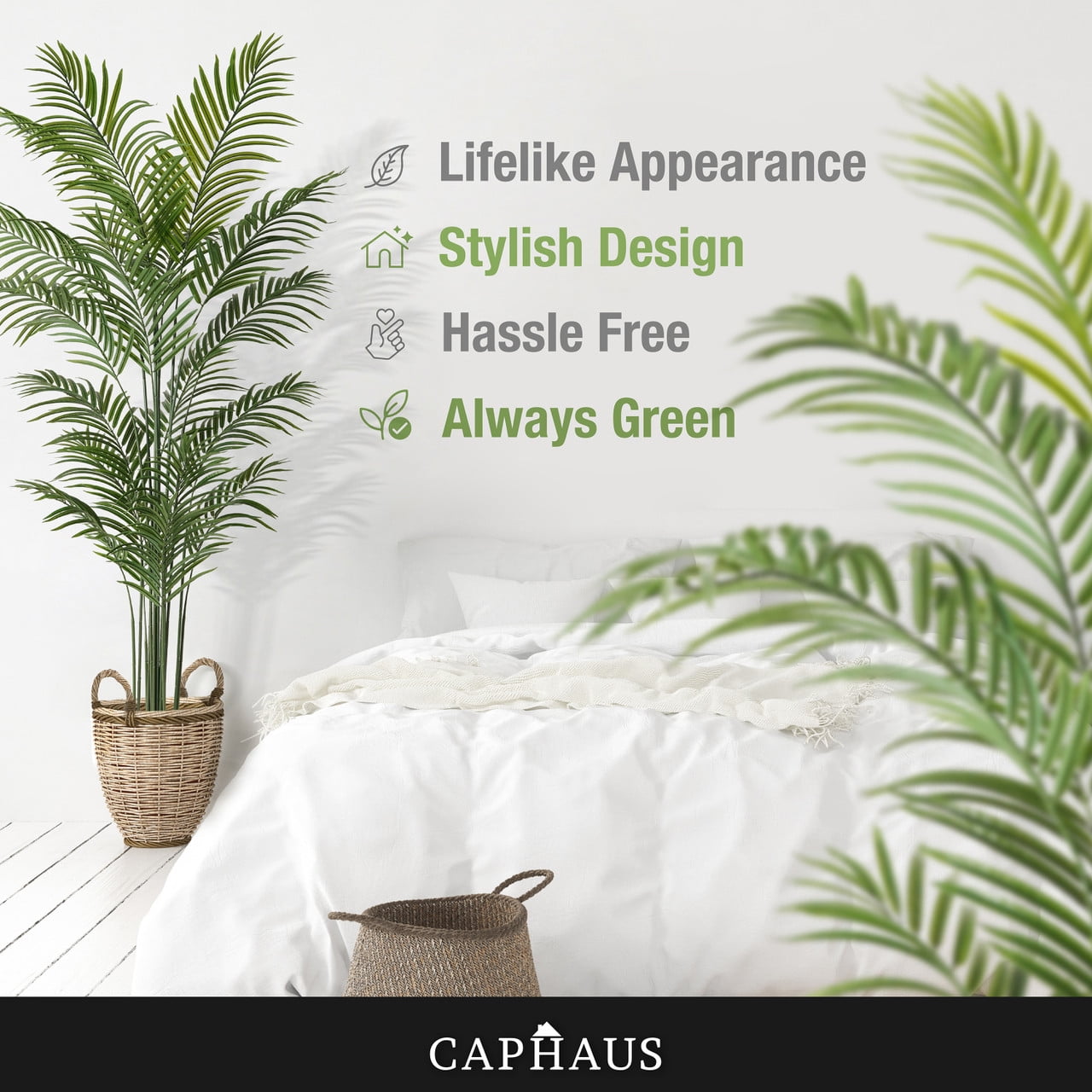 CAPHAUS Artificial Palm Tree, 5 / 6 / 7 Feet with 18 Trunks Faux Potted Tree for Home Office Modern Decoration, Faux Dypsis Lutescens Plant in Pot with Dried Moss, Indoor Gift for Housewarming
