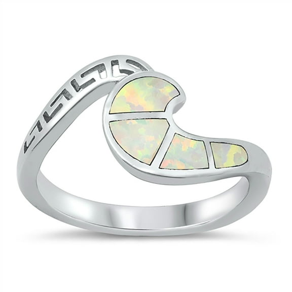 White Simulated Opal Greek Ocean Wave Ring Sterling Silver Size 6