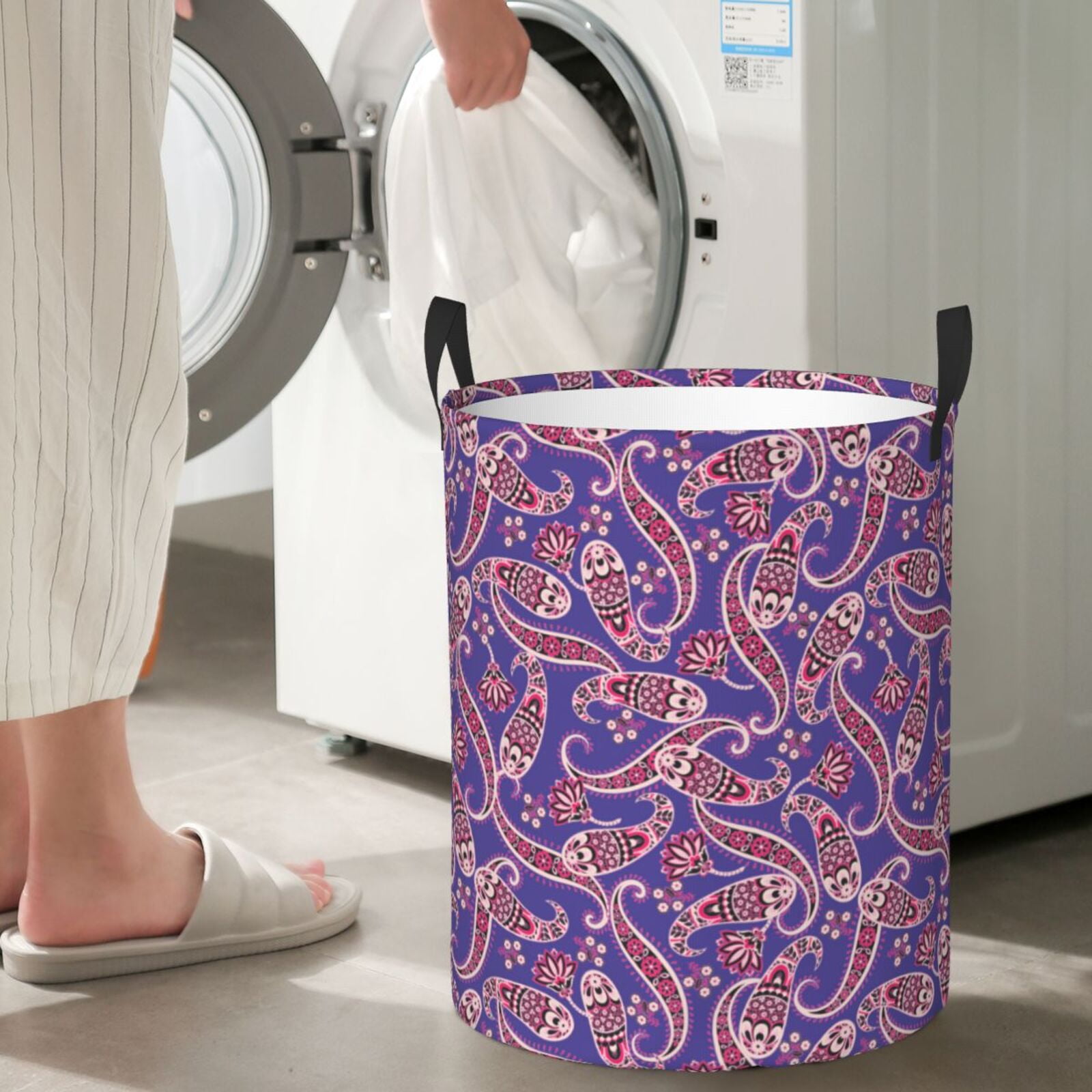 Large Laundry Basket with Handles - Paisley Pattern No.90121 Kids Baby Dirty Clothes Laundry Hamper for Bedroom Aesthetic