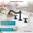 thumbnail image 5 of Oil Rubbed Bronze Bathroom Sink Faucet Widespread 3 Hole Basin Faucet With Drain, 5 of 19