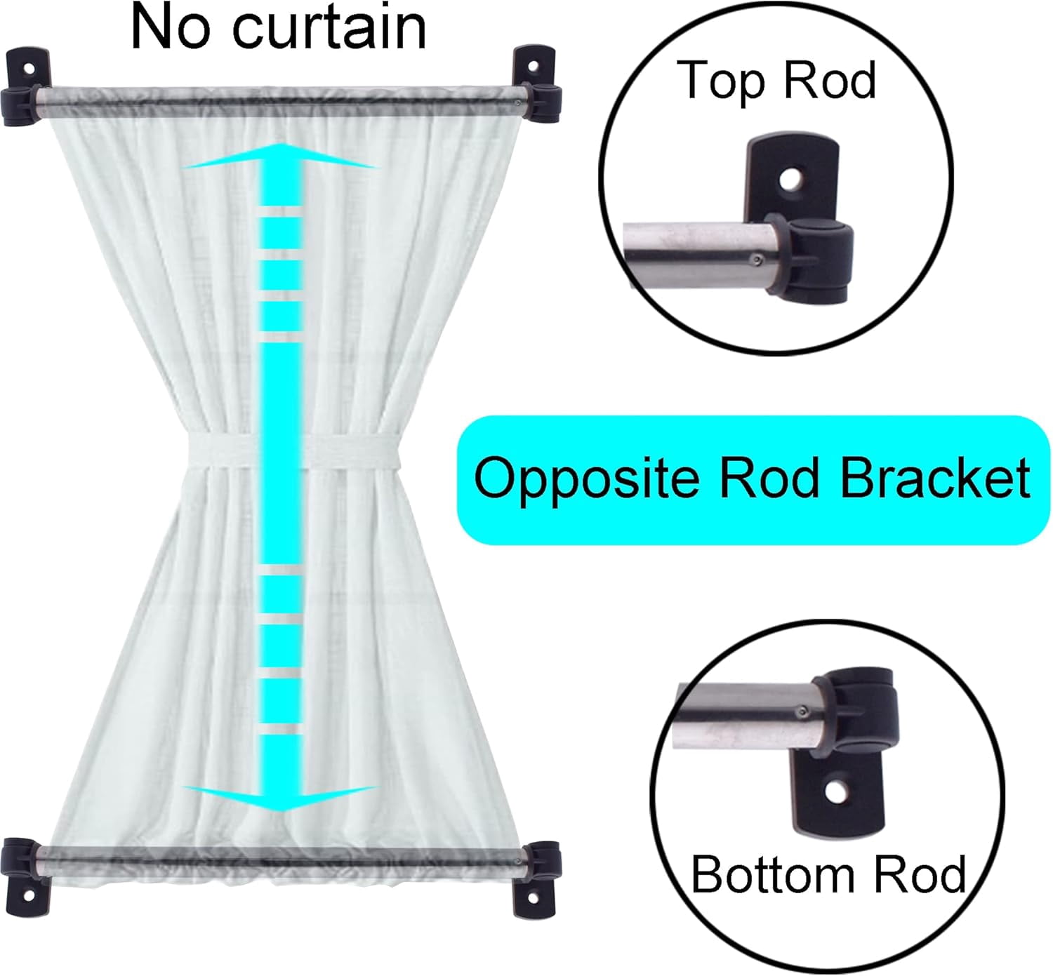 SUMMIT-Type A 16" to 39.5" Swivel End Window Curtain Sash Rod for Top & Bottom Doors & Sidelights Petite Café Sidelight Rods W Screws (Black-2)