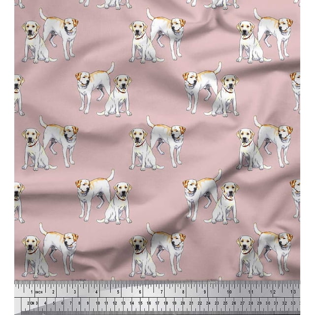 Soimoi Modal Satin Fabric Labrador Dog Print Sewing Fabric Yard 42 Inch Wide