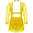 thumbnail image 2 of Haitryli Kids Girls Sequin Tassel Latin Dance Dress Long Sleeve Ballroom Salsa Rumba Tango Dancewear Gold 8, 2 of 5