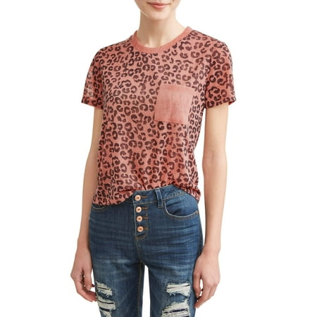 Juniors' All Over Cheetah Print Short Sleeve T-Shirt