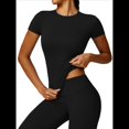 thumbnail image 3 of Camiseta Básica de Verano para Mujer, Corta, Cuello Redondo, Corte Ajustado, Top Corto Negro XL, 3 of 10