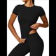 thumbnail image 3 of Camiseta Básica de Verano para Mujer, Corta, Cuello Redondo, Corte Ajustado, Top Corto Negro L, 3 of 10