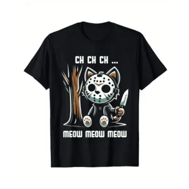 Soft & Comfy T shirt Cat Movie Horror T-shirt Cotton Casual Summer Tee, Tops Crew Neck Tee