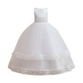 thumbnail image 3 of FAOWME Kids Princess Dress Long Mesh Tutu Dress Girl Performance Piano Dress White 14-15 Years, 3 of 8