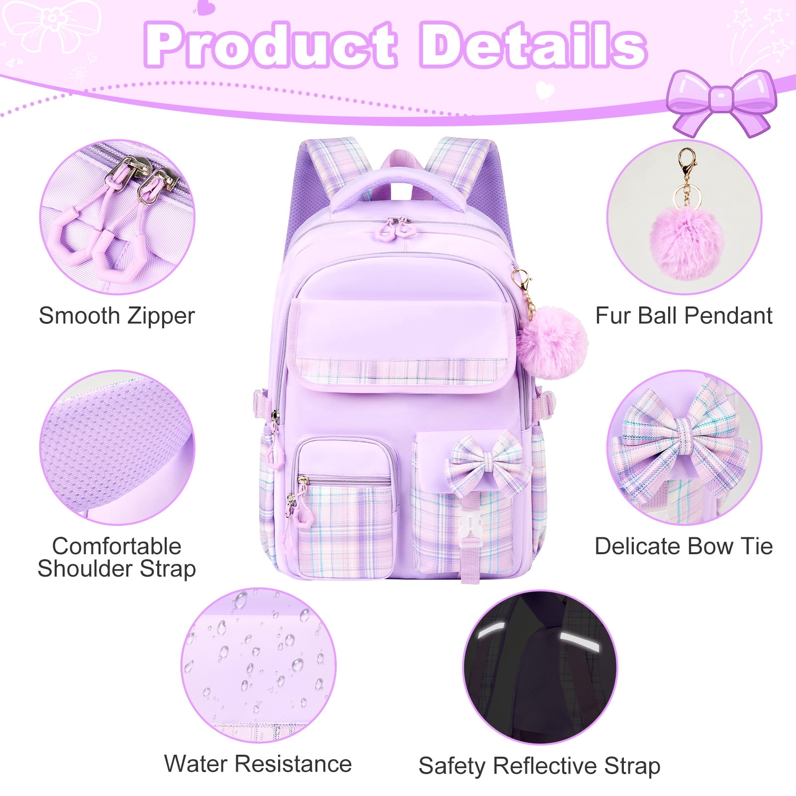 Gynky Backpack for Ages 4-12, Cute School Bag for Elementary & Middle School - Purple, Great as a Back to School Gift