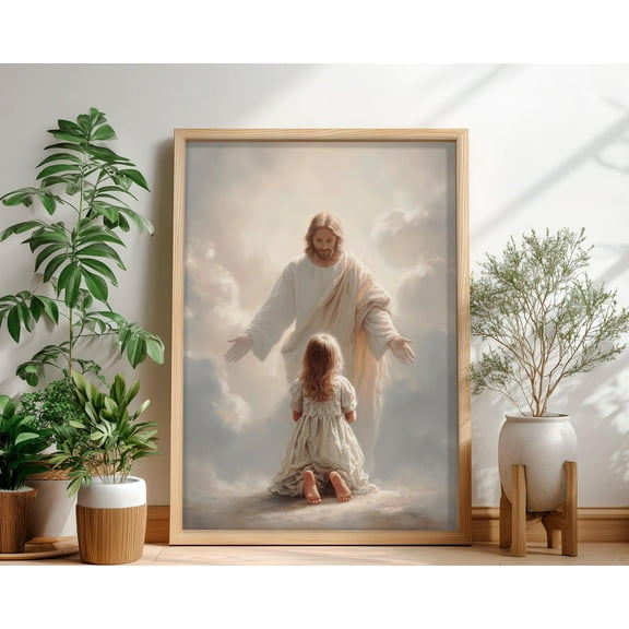 Little Girl Praying, Modern Christian Art, Jesus Christ And Girl, Jesus With Children, Jesus Portrait Art, UNFRAMED Poster, Wall Art for Decor, Present, 8x12