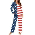 thumbnail image 4 of DISNIMO Women's 2 Piece Pajama Set American Flag Printed Long Sleeve Sleepwear Star Stripe Printed Comfy Pj Ladies Lounge Sets Button Down Nightwear with Long Pants, L, 4 of 7