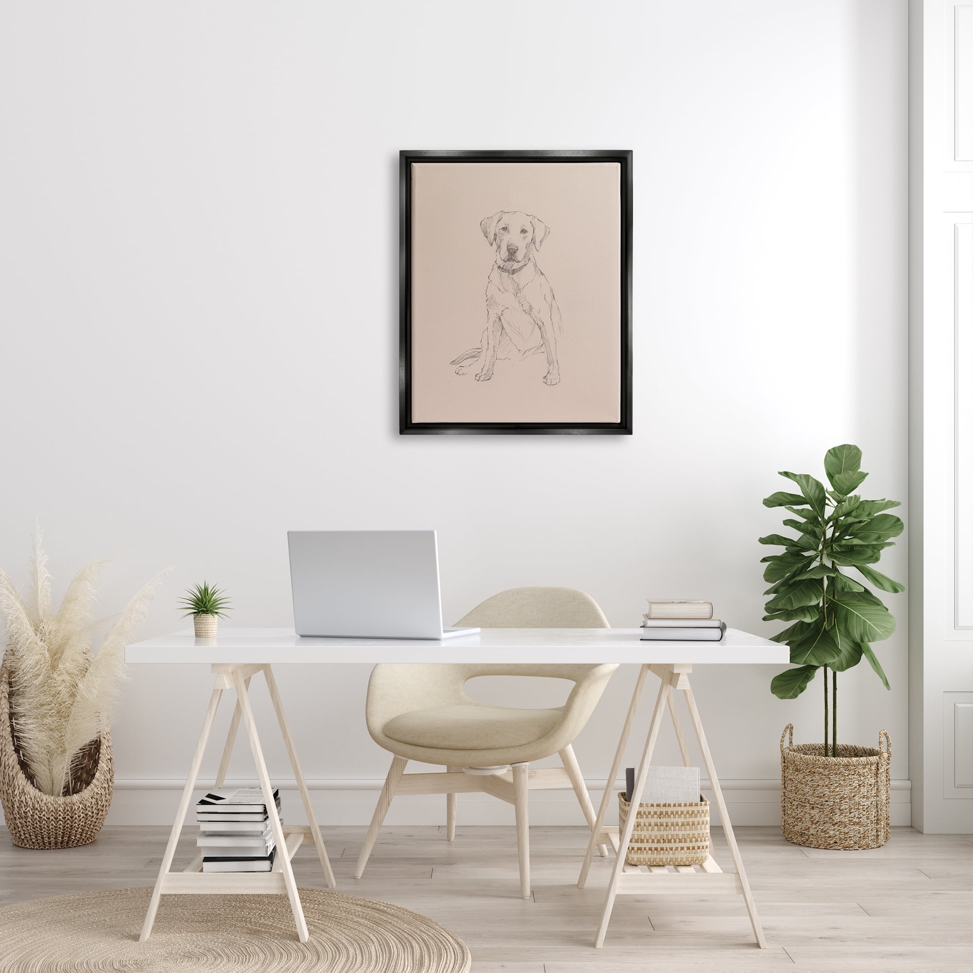 Stupell Retriever Drawing Animal Portrait Animals & Insects Drawing Black Floater Framed Art Print Wall Art