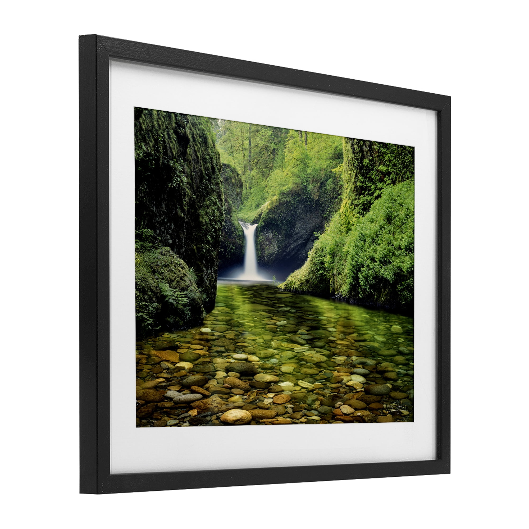Stupell Industries Punchbowl Falls in Emerald Forest Black Framed Print Under Glass, design by Dennis Frates