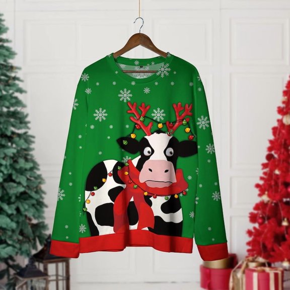 Funny Cow Christmas Sweater, Cow Crewneck Sweatshirt, Funny Christmas Gift, Funny Sweater, Funny Shirt, Christmas Shirt Gifts