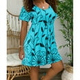 thumbnail image 1 of Nouvelle Robe Courte à Imprimé Floral 3D pour Femmes Grande Taille Décontractée Robes Bleues Manches Courtes Col Rond Robe Mini Ample, 1 of 3
