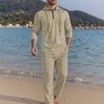 thumbnail image 5 of SOOMLON Matching Set Men Big and Tall Zip Long Sleeve Hoodie Shirt Elastic Waist Linen Pants Summer 2 Piece Outfits Sets, 5 of 6