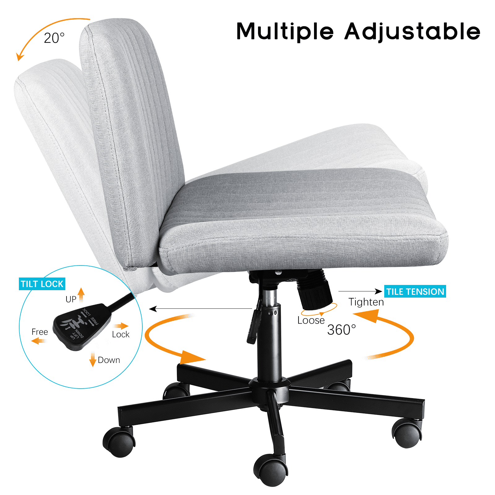 VITESSE Criss Cross Adult Foam Wide Seat Backrest Ergonomic Desk Chair, Gray