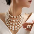 thumbnail image 2 of Pierced five strand gold and cream pearl statement necklace set, 2 of 4
