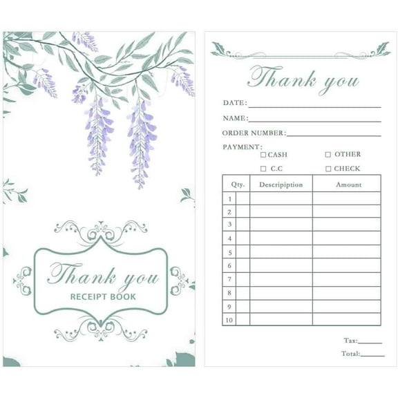 Greenery Thank You Receipt Book for Small Businesses 1 Set Receipt Book Order Forms Pad 2 Part Carbonless Book for Customer Appreciation, Gratitude, and Receipts