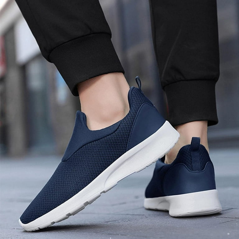 Trainers Mens Blue Shoes With White Soles Mens Slip On Walking
