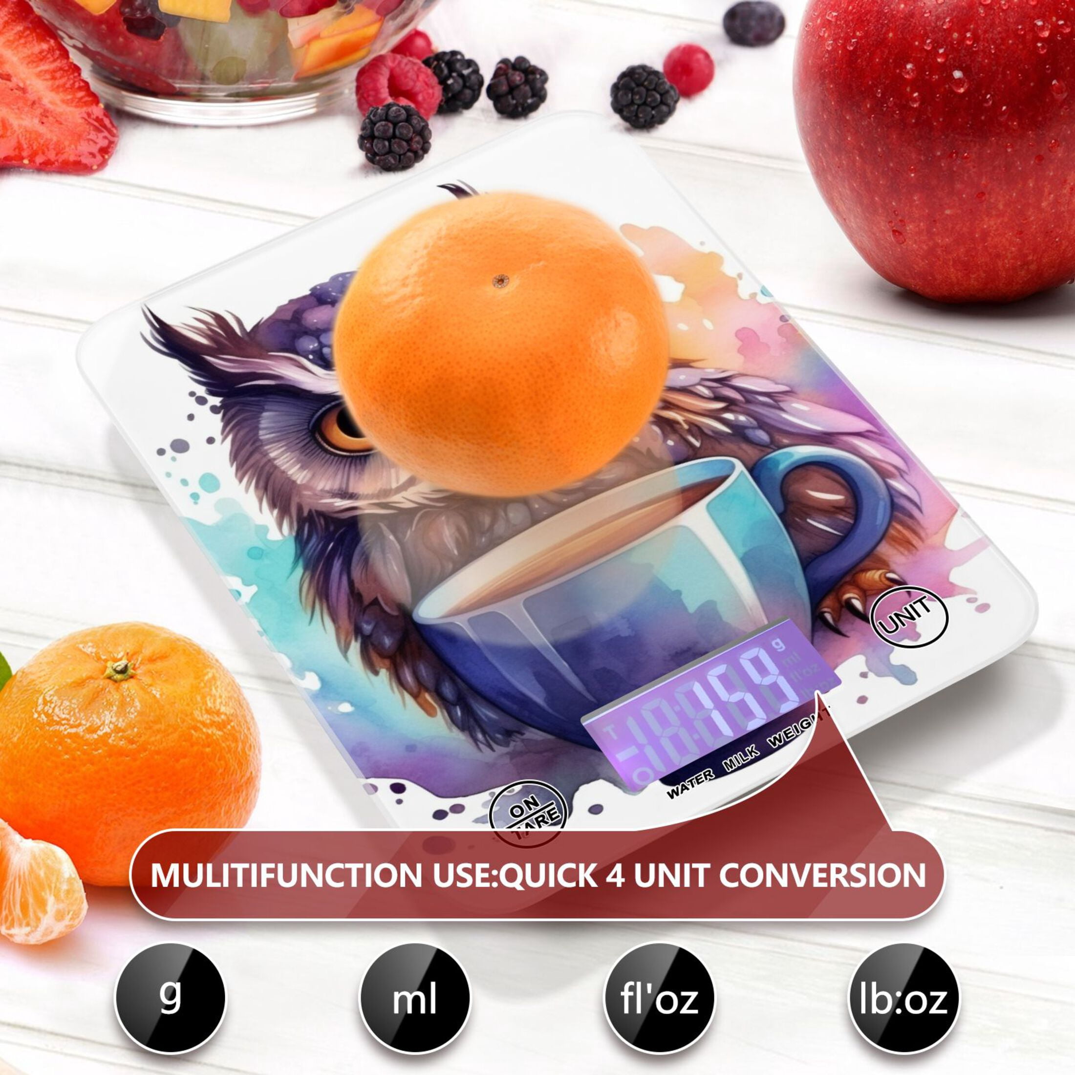 Elflon Cup Coffee Food Scale Digital Kitchen Scale Waterproof Tempered Glass Tare Function 11 lb for Baking Cooking Meal Prep