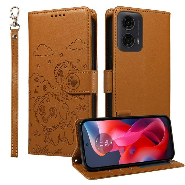 Funda Cartera GANGXUN con Diseño de Perrito en Relieve para Motorola Moto G04 /G24 /G04S , Protección 360° con Ranuras y Correa Desmontable