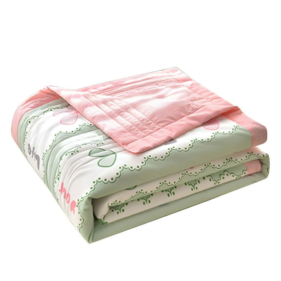 AUQ Double Sided Thin Quilt Comforter King Size Double Bed Summer Single Bed,Lightweight,Printing,100% Washed Cotton,Machine Washable,Soft Comfy Breathable Can Sleep Naked