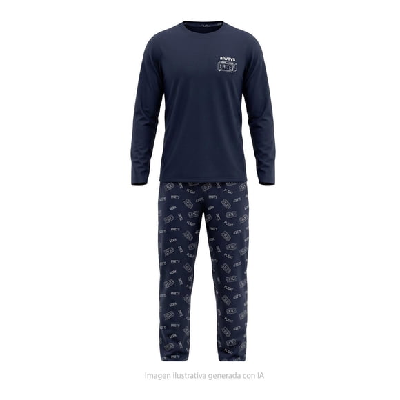 Pijama George para Caballero Set Playera Manga Larga con Pantalón Marino Talla CH 2 Piezas