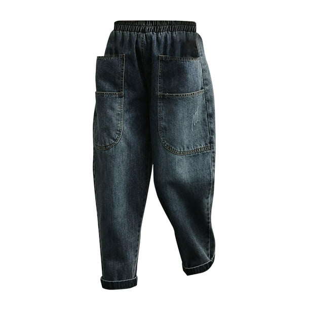 Pantalones vaqueros recortados de harén para mujer, vaqueros holgados ligeros con cintura elástica para primavera y otoño para mujer, vaqueros