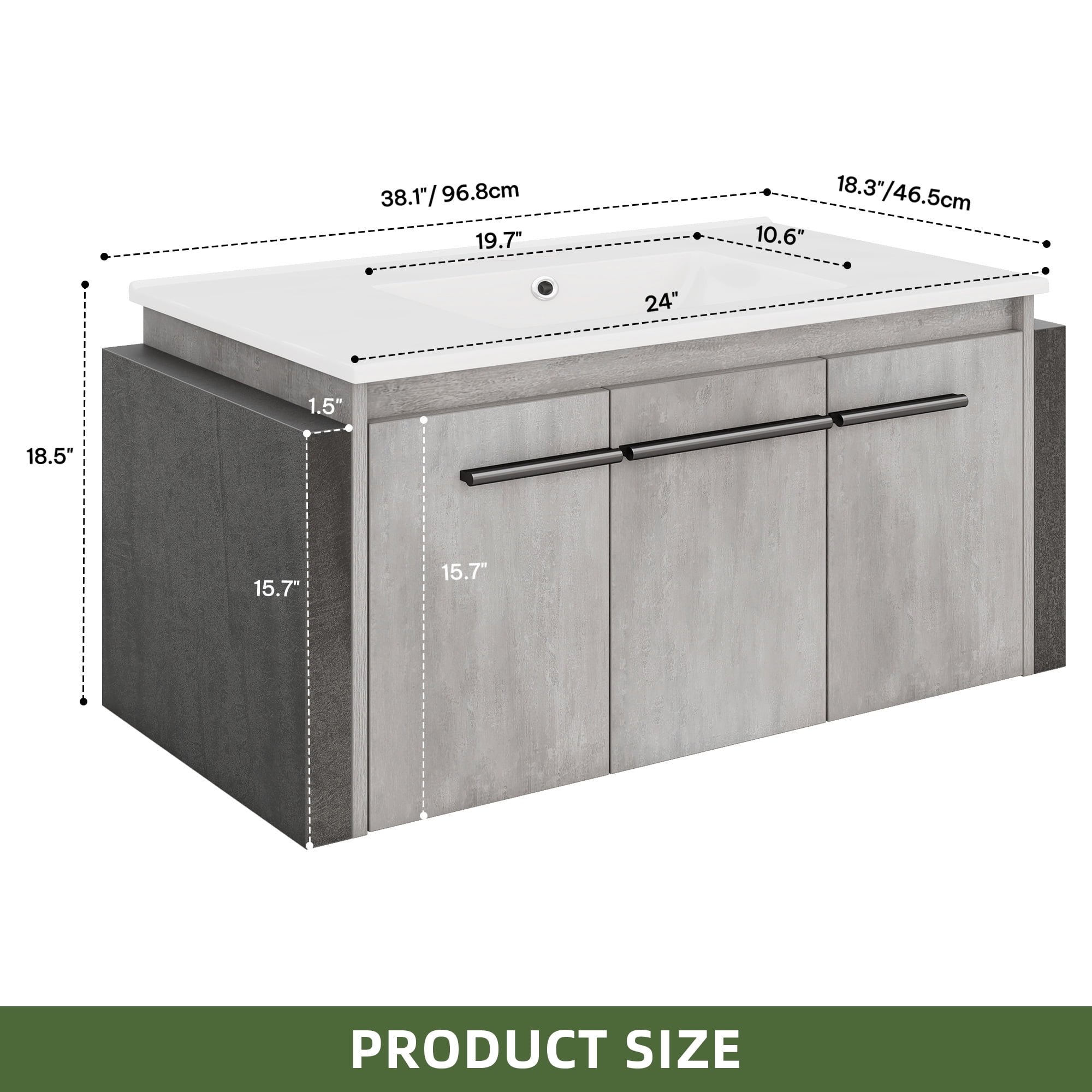 Uforic 36" Inch Wall Mounted Bathroom Vanity with Sink, Modern Floating Bathroom Sink Storge Cabinet , Gray