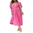thumbnail image 4 of AMERTEER Femmes Profonde V Maxi Robe d'Été Casual Manches Courtes Plissée à la Taille Haute LongBeach Flowy Robes, 4 of 9