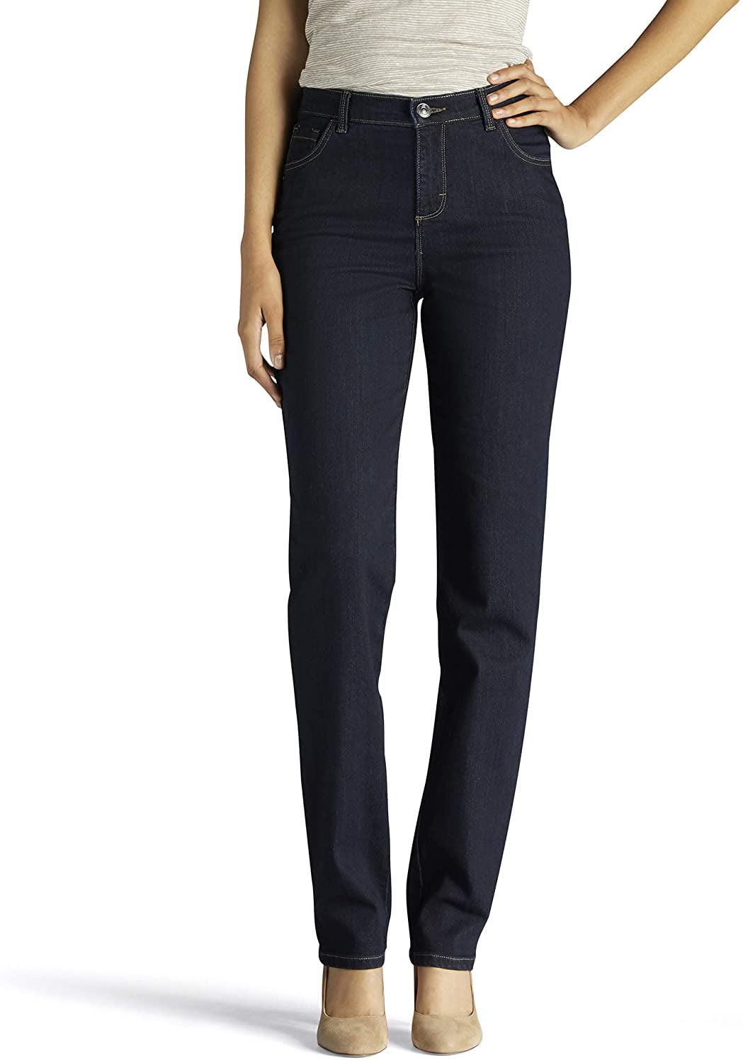 Lee Womens Petite Instantly Slims Classic Relaxed Fit Monroe Straight Leg  Jean 8 Short Heritage Blue - Walmart.com