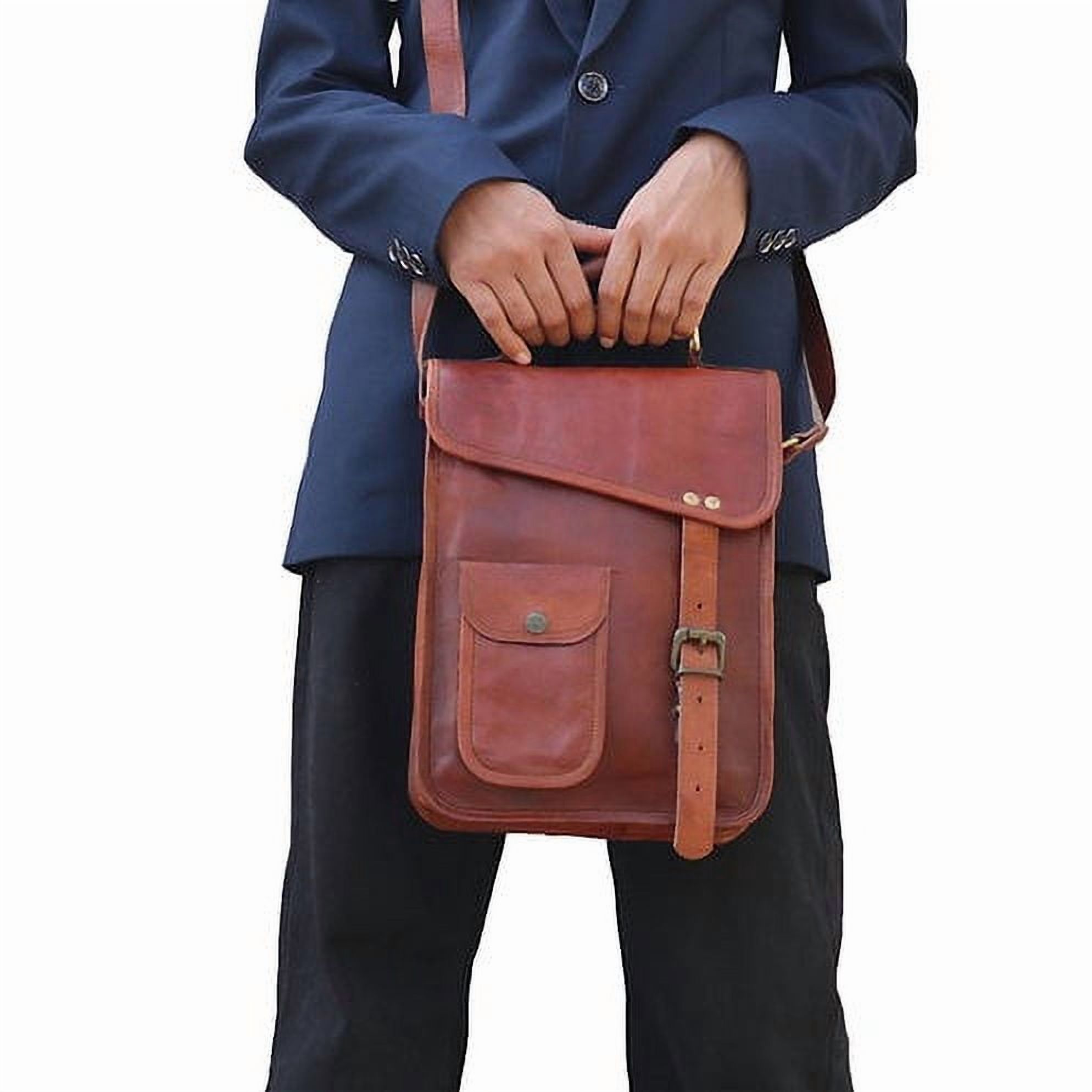 Jaald 11" Leather Satchel Brown Messenger Bag Office Briefcase for Men Women Cross Body Shoulder Side Purse Travel Work iPad Bag Birthday Gift