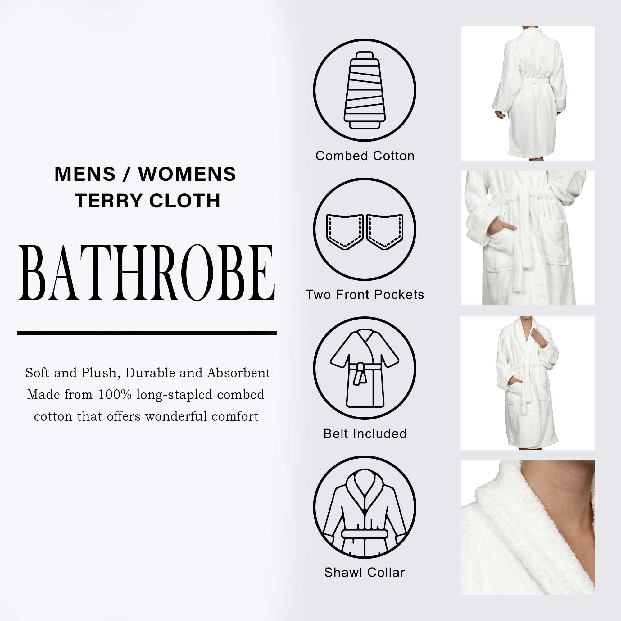 Superior Terry Cotton Adult Unisex Soft Lightweight Bathrobe, Medium, White