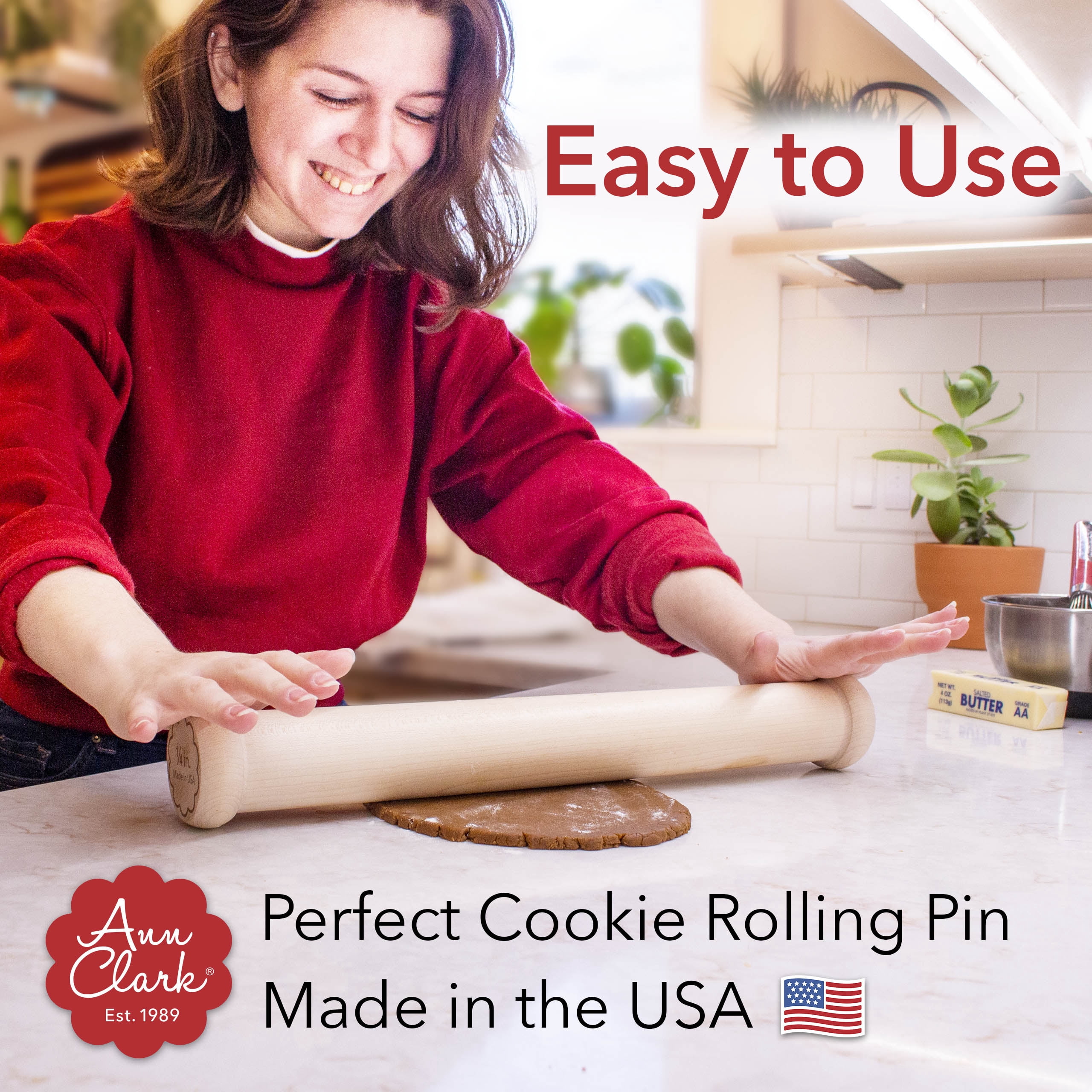 Ann Clark, Cookie Rolling Pin, 1/4-in. Fixed Depth Hardwood  display picture 1