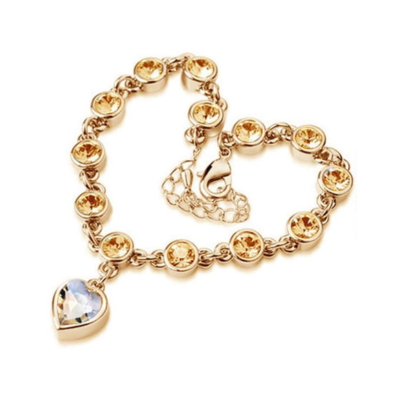 KATGI Fashion Love Charm Halo Crystal Link Bracelet in Peach