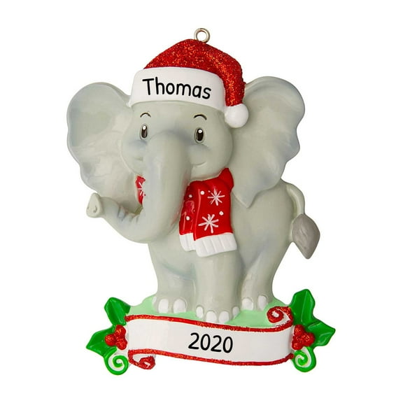 Personalized Animal Ornament 2024 Elephant with Christmas Santa Hat 1 Count - Ornaments by Elves